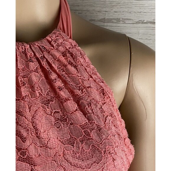 NWT David's Bridal Halter Dress Size 8 Parfait Pink Lace Bodice Chiffon Skirt - Picture 4 of 12